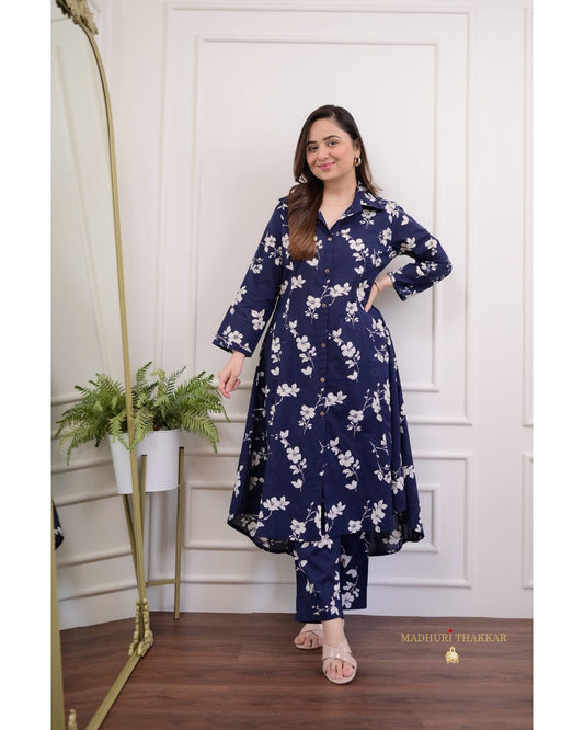 Biba Women's Cotton Printed A-line Kurta and Pant Set